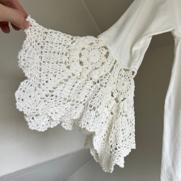 Vintage white cotton crochet bell sleeve boho top summer hippie funky fairy - Picture 3 of 11